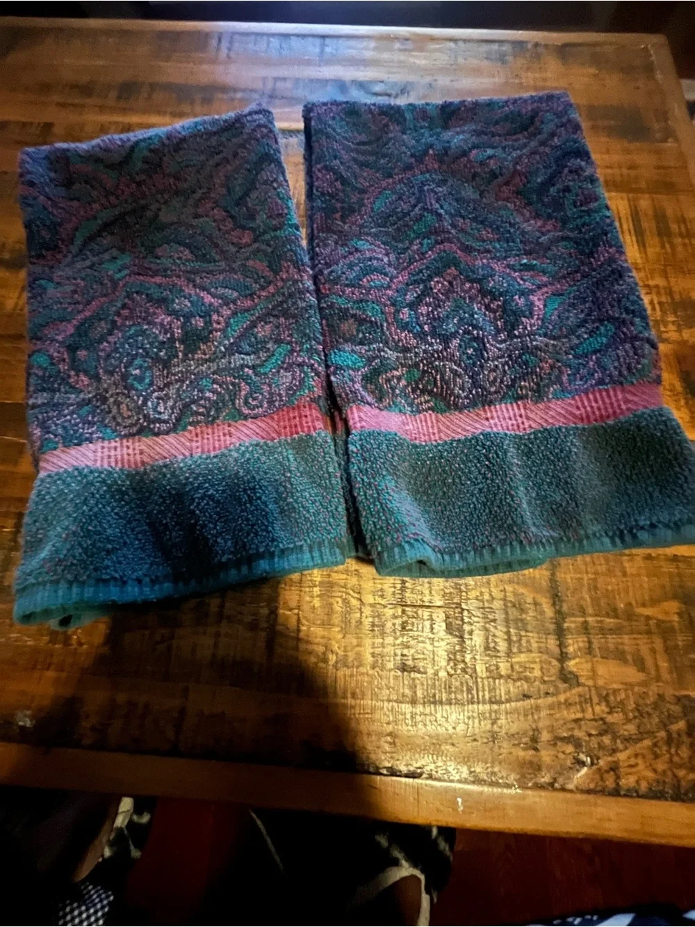Vintage Fieldcrest Paisley hand towel   in Teal & Plum